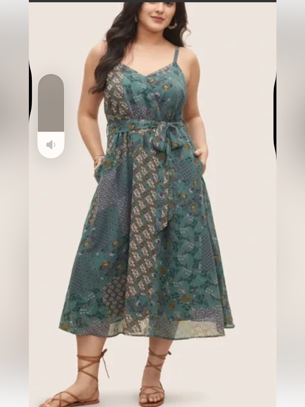 Bloomchic Chiffon Boho Print Wrap Belted Cami Dress